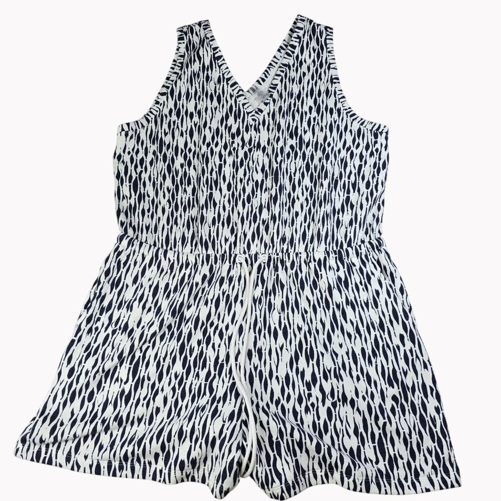 Lou & Grey XL Sleeveless V-Neck Printed Shortall With Tie Waist & Pockets New